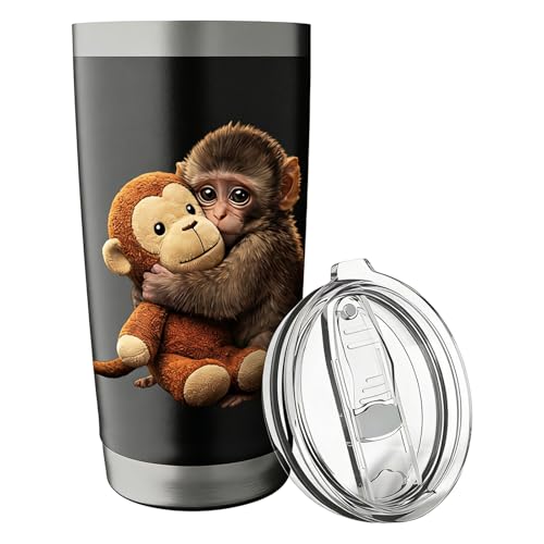 Stainless Steel Insulated Tumblers | Convenient Monkey Pattern Cup With Lid - 17.5x8.5x7cm Coffee Stainless Steel Tumbler | For 