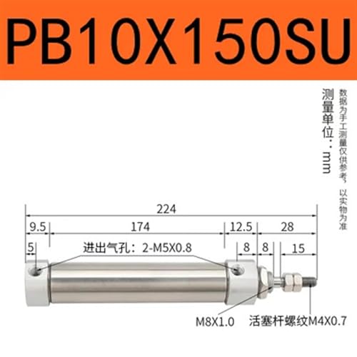Cilindro neumático PB mini de carrera ajustable para un control de movimiento lineal estable 3