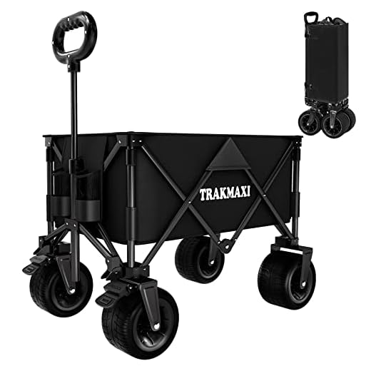 Trakmaxi Collapsible Folding Wagon with 200L Large Capacity, Portable Large Capacity Wagon with Wheels & Adjustable Handle Garden Cart Foldable Wagon