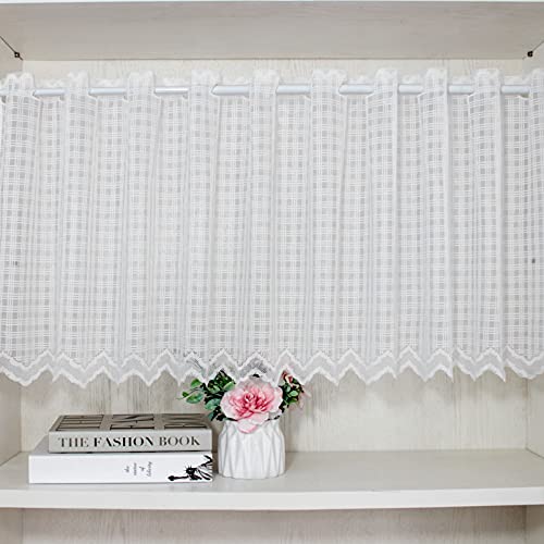 Zhh Lace Window Valance Sheer White Curtains Square Lattice Cute Cafe Curtain For Window Decor Beautiful Farmhouse Style 17-Inch By 60-Inch #TOP6