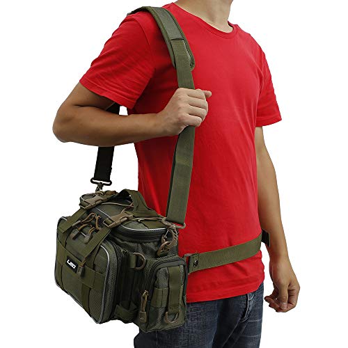 Ghopy Heavy Duty Fishing Tackle Bag 1000D Oxford Waterproof Insulated Multi-Pockets Fishing Bags and Holdall Storage Bag Carryall for Fly Carp Sea Fishing Accessoris Rod Lures Gear Bag (Green) - Image 6