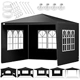 KANWOD Tonnelle 3x3 m   Tonnelle de Jardin Exterieur 9 m² avec 4 Parois et 3 Fenêtres   Imperméable   Protection UV   Barnum Stable pour Réception, Barbecue, Camping, Marché   Noir