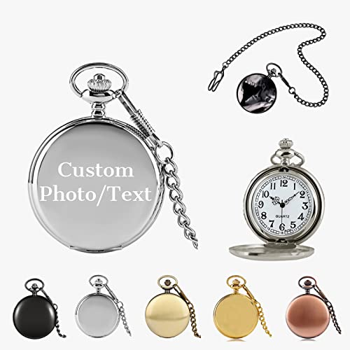 Personalized Pocket Watches With Photo And Text Quartz Vintage Pocket Watch With Chain For Men Women Birthday/Marry/Memorial Gift #TOP26