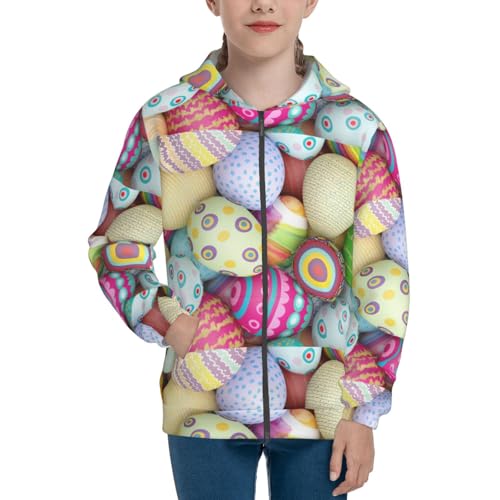 Colorful Easter Eggs Kid Hoodies Boys Zip Up Sweatshirts Girls Pullover with Pocket3