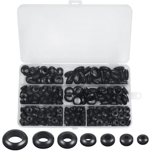 260 Pcs Rubber Grommet Kit, 7 Sizes Electrical Grommets for Wires and Cables Heavy-Duty Firewall Hole Plugs for Automotive, Plumbing, and Home Wiring Protection-Black