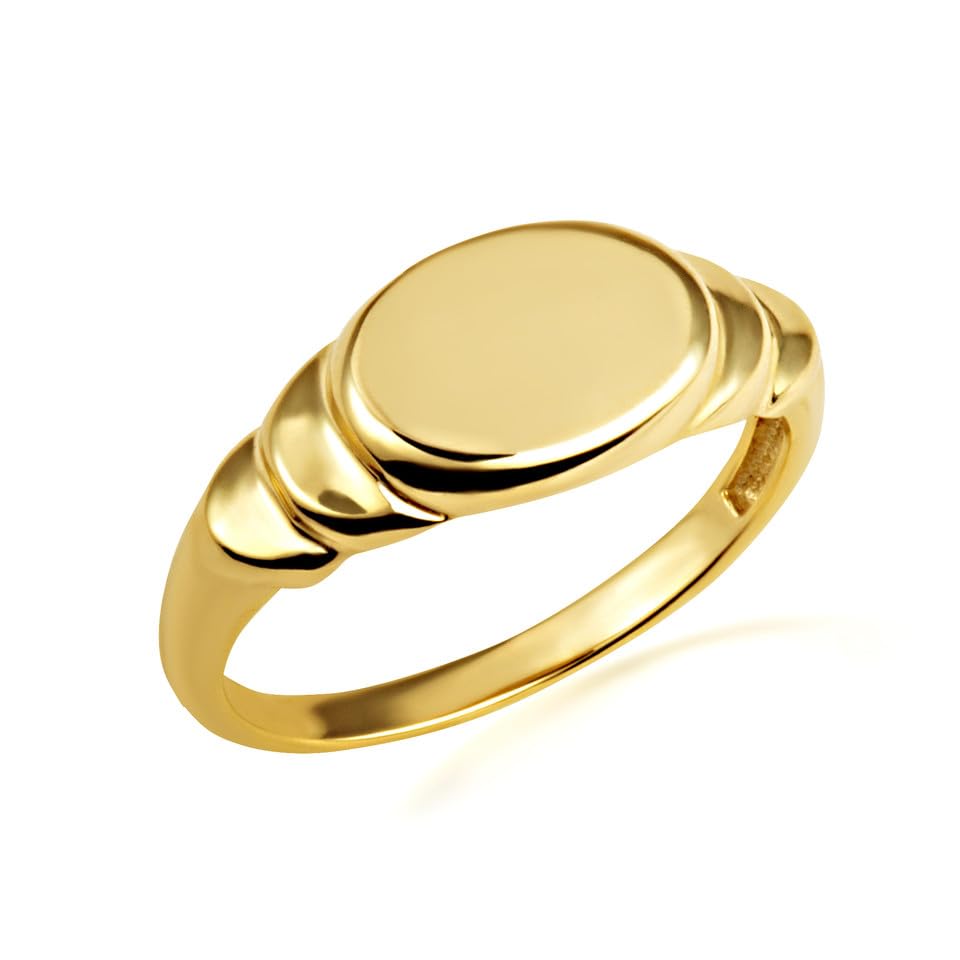 10K Yellow, White, and Rose Gold Men’s 2mm Polished Oval Top Signet Band or Pinky Ring with Tapered Ribbed Style Band, Available in Sizes 6-16