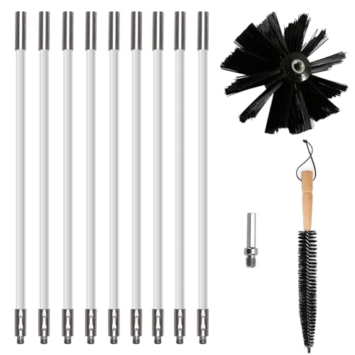 Nizirioo 12pcs Kit Brosse De Cheminée, Brosse Nettoyage Cheminée, Brosse Nettoyage De Cheminée Kit De Ramonage Avec Tiges En Nylon Têtes De Brosse Connecteur De Perceuse Brosse Longue Pour Cheminée