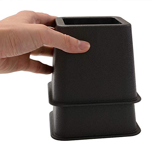 Home Composer 3 Inch Bed Risers Set Of 4, Heavy Duty Stackable Furniture Risers Lifters For Beds, Sofa, Tables And Chairs, Black Bed Elevator With 2.8" Square Recess #TOP5