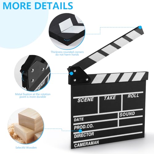 Image of KISEER 12 inchx11 inch Movie Film Clap Board Wooden Movie Clapboard Film Clapper Board (Black)