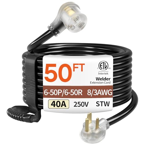 Image of Deeklify 40A 50FT 8 Gauge NEMA 6-50P to 6-50R Welder Extension Cord LED