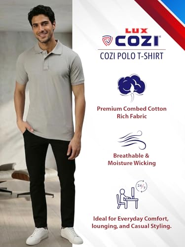 Image of Lux Cozi Men's Cotton Solid Polo Tshirt | Collar Tshirts | Half Sleeves | Stylish & Premium All Day Wear | Pack of 1