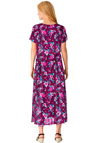 Woman Within Women's Plus Size Petite Short-Sleeve Crinkle Dress - 1X, Black Patch Floral Multicolored #TOP2