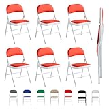 MCC Direct Lot de 6 chaises pliantes, en simili cuir, avec structure en métal et assise rembourrée, faciles à plier et à ranger pour la maison, le bureau, la salle à manger et la réception (rouge)