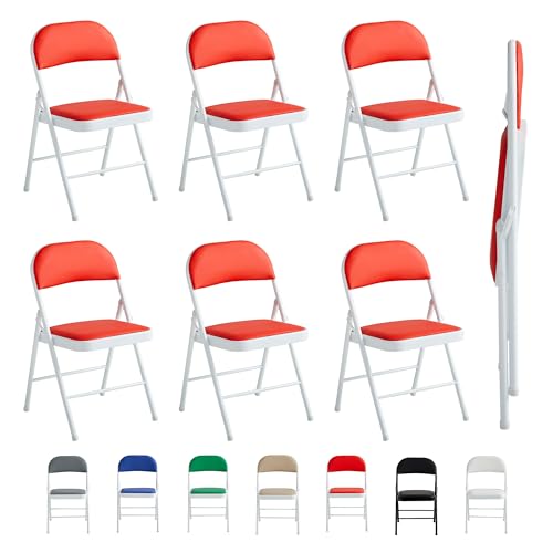 MCC Direct Lot de 6 chaises pliantes, en simili-cuir, avec structure en métal et assise rembourrée, faciles à plier et à ranger pour la maison, le bureau, la salle...