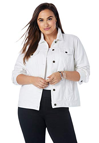 Jessica London Women's Plus Size Classic Cotton Denim Jacket 100% Cotton Jean Jacket - 32, White