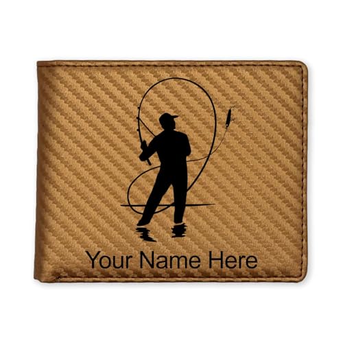 LaserGram Faux Leather Bi-Fold Wallet, Fly Fisherman, Personalized Engraving Included (Carbon Fiber Bronze)
