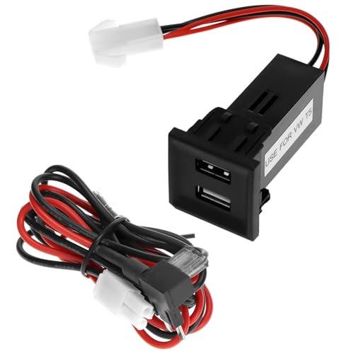 QWORK® 2 Pièces Chargeur Double USB Compatible avec VW T5 (2003-2009), 2 Ports USB 2.1 A avec Faisceau de câbles à fusible superposé