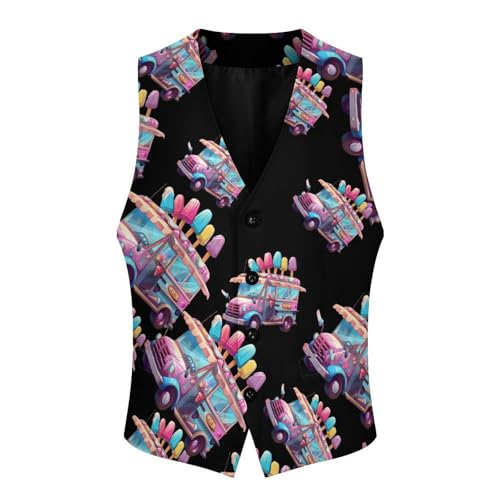 Ice Cream Truck Driver Men's Suit Vest Waistcoat Vests Formal Dress with 2 Pockets for Business Casual Tuxedo3