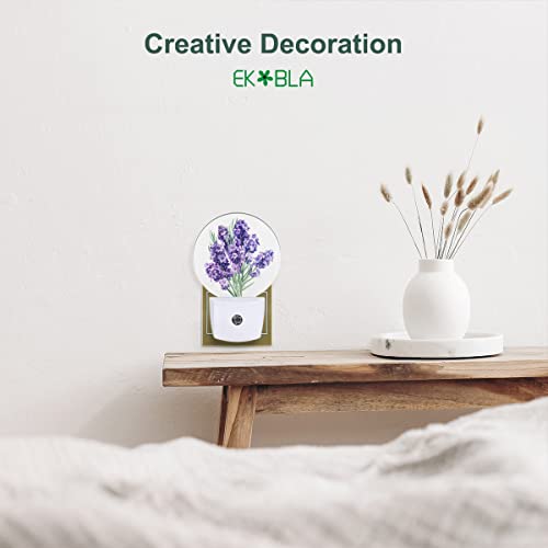 Image of EKOBLA Lavender Bouquet Night Light, Purple Floral Night Lights Plug Into Wall with Dusk to Dawn Light Sensors, Warm Nightlights for Bedroom, Bathroom, Hallway, Kitchen