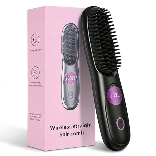 Go Brush Pro,2026 New Cordless Straight Hair Brush, Portable Scald-Proof mini Straight Hair Comb with Three Temperature Settings and LED Display Screen, Quickly Heating Travel Hair Brush (Black)