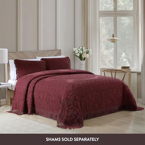 Image of Beatrice Home Fashions Medallion Twin Cotton Chenille Bedspread, Burgundy
