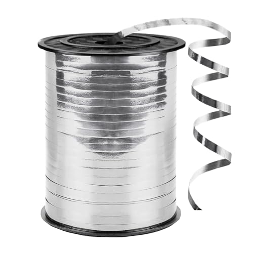 500 Yards Curling Ribbon 1/5 Inch Shiny Silver Ribbon Balloon String Party Decoration Ribbons for Florist Flower Bows for Graduation Supplies