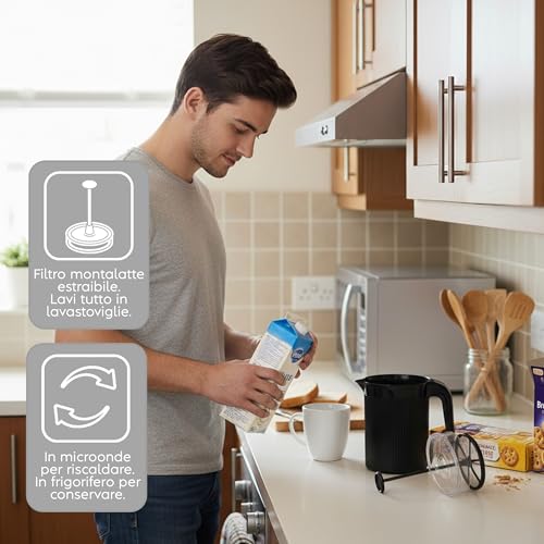 Foto von Snips, Cremix, Milchaufschäumer, Hand-Milchaufschäumer für Cappuccino, Handmilchschaum, Farbe ‎Schwarz 0.50L, 10 x 14.5 x 15.3 cm, Made in Italy