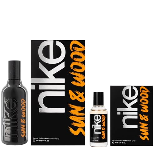 NIKE - Sun & Wood Promoción 150 ml + 30 ml, Colonia Hombre, Pack 2 Productos, Perfume Formato Spray, Eau de Toilette Natural y Masculina, Aroma Amaderado Frutal Ambarado, Fragancia Fresca y Duradera