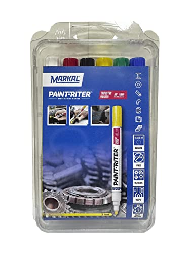 MARKAL 31200120 SL.100 Marqueurs, Kit 6 Couleurs, pointe ogive de 2-4 mm, Blanc/Jaune/Rouge/Bleu/Vert/Noir (Pack de 6)