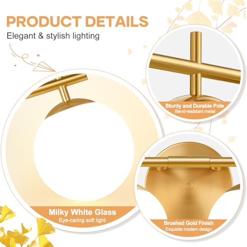 Image of MOKATNG 4-Light Bathroom Light Fixtures, Brushed Gold Vanity Lights for Bathroom with Milky White Glass Shade, Bathroom Lighting Fixtures Over Mirror, Wall Sconce for Bedroom (Bulb Not Included)