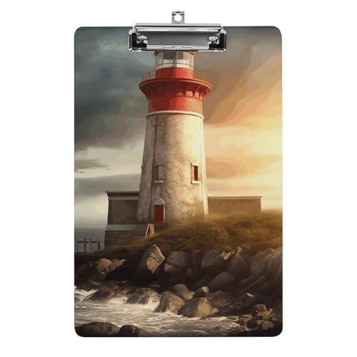 Porte-bloc A4 en acrylique imprimé phare avec pince en métal solide