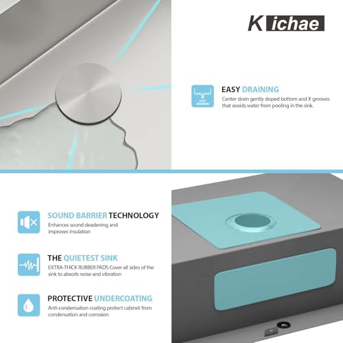 Image of Kichae 33 Drop In Kitchen Sink - 33x22 Kitchen Sink Drop in Topmount Single Bowl 16-Gauge Stainless Steel Drop Sinks Round Corner Basin With Rack & Stainless Steel Sink Grid