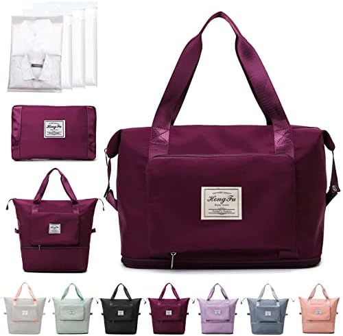 Macl Large Capacity Folding Travel Bag,Portable Travel Lightweight Waterproof Oxford Duffel Fabric Bag,Dry&Wet Separation Overnight Shoulder Bag,Carry Luggage Bag for Expandable Weekender Sports, Gym, Vacation (Red) 1 Macl Large Capacity Folding Travel Bag,Portable Travel Lightweight Waterproof Oxford Duffel Fabric Bag,Dry&Wet Separation Overnight Shoulder Bag,Carry Luggage Bag for Expandable Weekender Sports, Gym, Vacation (Red)