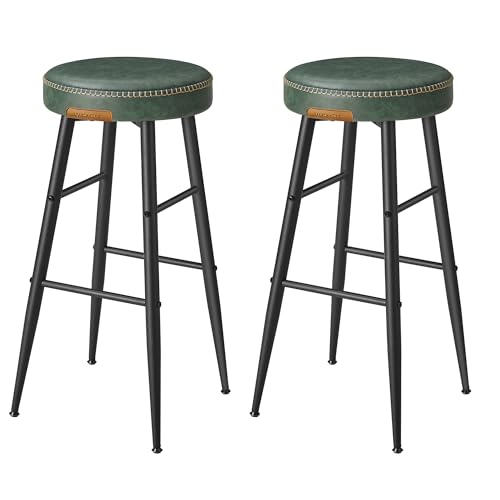 Image of VASAGLE EKHO Collection - Bar Stools Set of 2, Kitchen Counter Stools, Breakfast Stools, Synthetic Leather with Stitching, Mid-Century Modern, 30-Inch Tall, Home Bar, Forest Green ULBC090C01V1 | Breakfast Stools, PU Leather with Stitching, Transitional, Home Bar, Forest Green, EKHO Collection ULBC090C01
