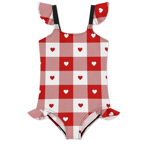 Image of Girls One Piece Swimsuit Polka Dots Ruffles Swimwear Bathing Suits 3-12 Years