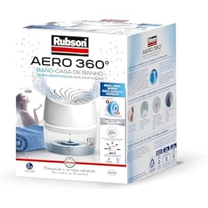 Rubson AERO 360º Baño, deshumidificador portátil sin cable para baño, absorbe humedad para la circulación del aire, disipador de condensación antihumedad, dispositivo y tableta (450 g)