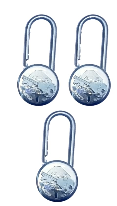 stainless steel round padlock pack 3 pcs lock with 9 keys | double locking, reversible key, anti-cut shackle, rivetless body, home & office use