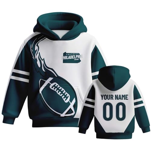 BRAVEJ Kids Hoodies Custom Football Sweatshirts Boys' Fashion Hoodies Teens Hooded Sweatshirts with Pocket Fans Gifts 3-13Y