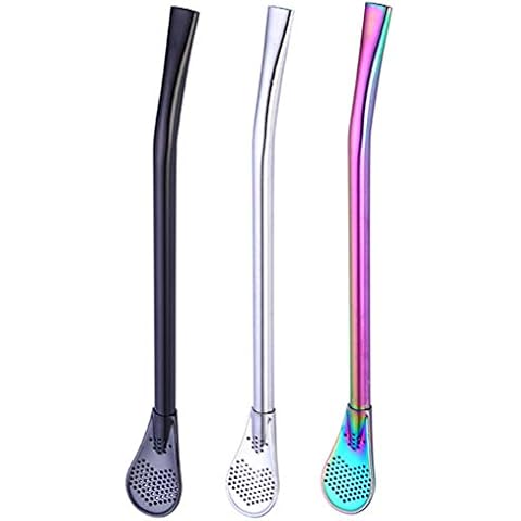 Kagodri Stainless Steel Dual-Purpose Straw Spoon, 2 in 1 Reusable Cocktail Straw Multifunctional Non-Toxic Filter Mesh Spoon Cover