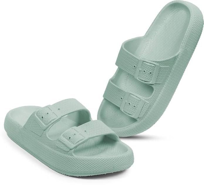 Image of Women Adjustable Open Toe Slide Sandals Classic Ultra Soft EVA Footbed Summer Designed to Fit Flat Buckle Sliders for Women & Girls