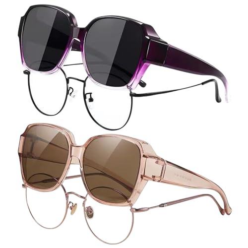 TYXHXTF 2 Pcs Surlunettes de Soleil Polarisées Femme Homme, Sur Lunette de Soleil avec Protection UV, Contre l'Eblouissement Ultra Légères pour Conduite...