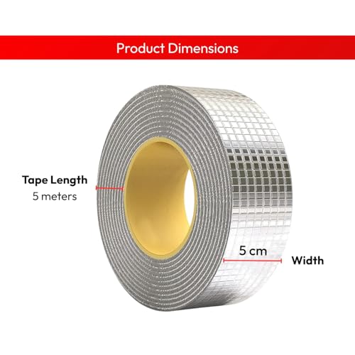 Image of Waterproof Butyl Tape - 50mm x 5M, Heavy Duty Aluminium Foil Repair Tape for Roof Leaks, Pipe Cracks, Window Gaps, Water Tanks, Boat Sealing, HVAC Insulation, Strong Adhesive - Pack of 1