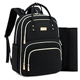 AIJIEKE Wickeltaschen-Rucksack – groß, wasserdicht, für Mütter und Mutterschaft, Jungen, Mädchen und Baby, Reiseutensilien, Tragetasche mit Wickelunterlage, Schwarz, Tagesrucksäcke