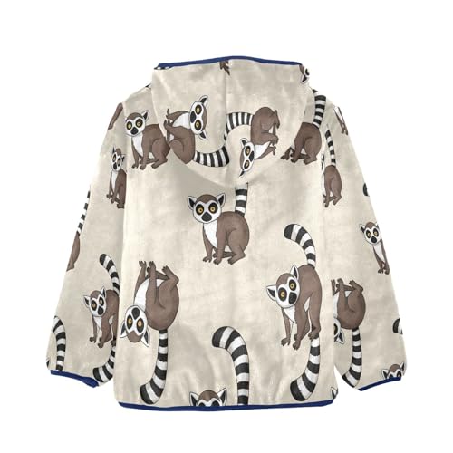 Lemur Pattern Print on Fabric Toddler Fleece Jacket Girl Boys Hooded Fleece Jacket Coat Warm Outwear Zip-up 3-10T2
