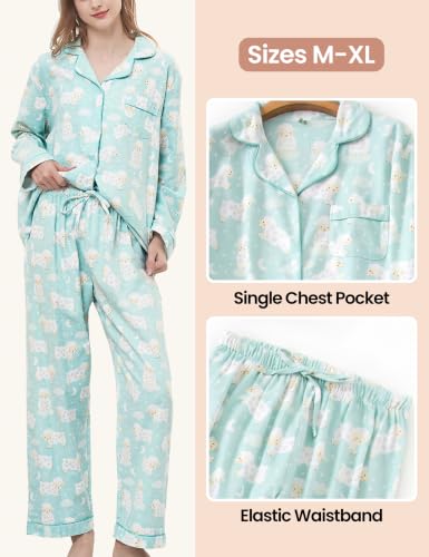 Image of CHUNG Women Flannel Pajamas Set Brushed Cotton Button Tops Pants S-XL Sleepwear Loungewear Cozy Warm Winter