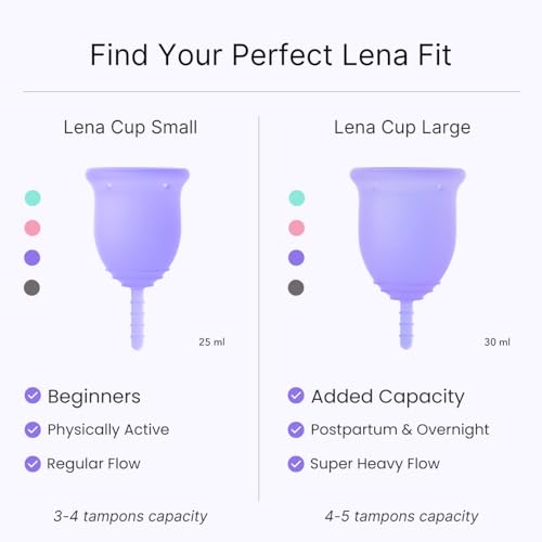 Image of Lena Menstrual Cups Original 2-Pack Set (Small & Large) Soft Medical-Grade Silicone Period Cups for Women Heavy Flow, Reusable 12-Hour Leak-Free Comfort, Feminine Care, Purple and Turquoise