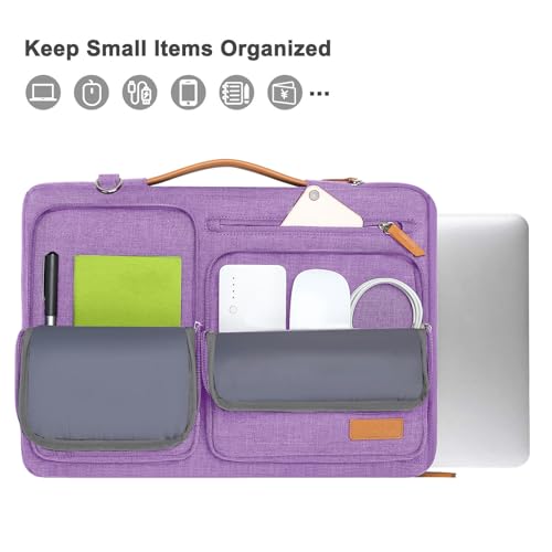 Image of MOSISO 360 Protective Laptop Shoulder Bag,14 inch Computer Bag Compatible with MacBook Air 15 inch M4 M3 A3114 M2 A2941 /Pro A1990 A1707,Side Open Messenger Bag with 4 Zipper Pockets&Handle, Lilac