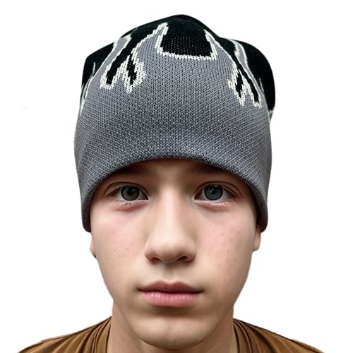 COUVER Flame Fire Design Cuffless Beanie Hat Ski Beanie Hat - Gray Fire
