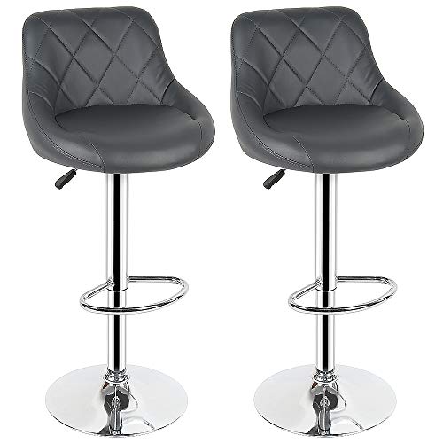 Pack 2 Taburetes Altos de Cocina con Respaldo y Reposapiés en Acero Cromado, Regulable en Altura de 53 a 73 cm, Taburetes de...