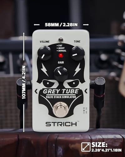 Image of STRICH GREY TUBE Distortion Pedal for Electric Guitar, Distortion 3 Modes Fat, Boost, Normal Classic Crunch 80s Metal /Nu Metal, True Bypass for Electric Guitar, White